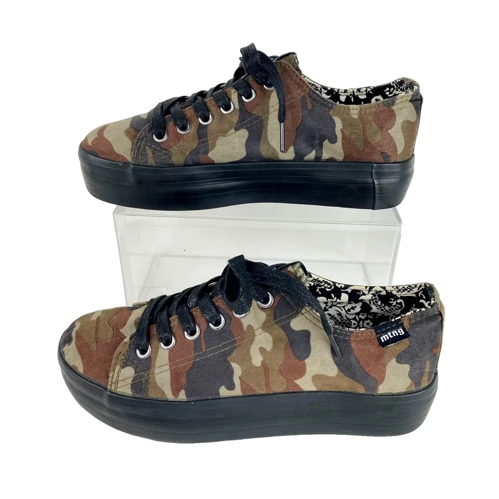 mtng Platform Sneakers Womens 39 Canvas Camouflage 8.5 LKNU Low Top Tennis Shoes